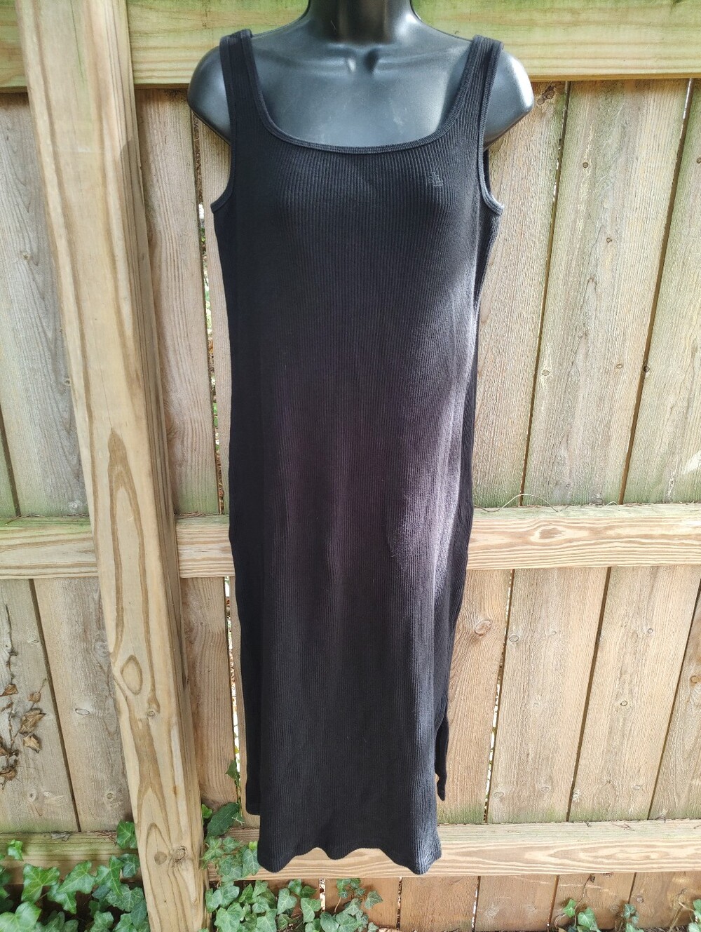 🏵️ Lauren Ralph Lauren VTG Black Ribbed Cotton Comfy Casual Midi Tank Dress